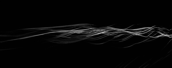 Wall Mural - abstract background with dynamic black and white wave. futuristic dotted wave of bright particles on