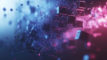 Wall Mural - Abstract digital graphic design featuring glowing cubes and particles.