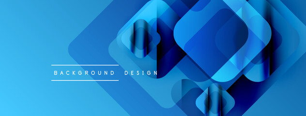 Fototapete - Abstract blue layers create dynamic composition. Geometric shapes overlap, forming modern background design. Smooth gradients enhance visual depth.