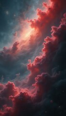 Poster - Dreamlike pink and red clouds illuminated in nighttime sky
