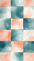 Aufkleber - Abstract checkered painting in peach and teal colors indoors