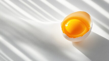 Poster - Egg yolk broken open on white surface in serene light