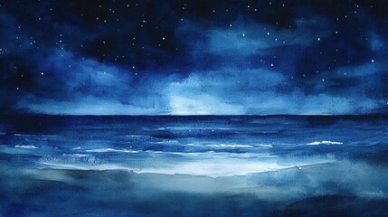Poster - Serene night sky over calm ocean waves at beach