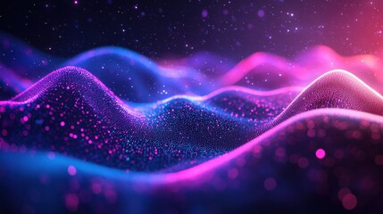 Leinwandbilder - Abstract digital rendering of glowing particles in wavy landscape