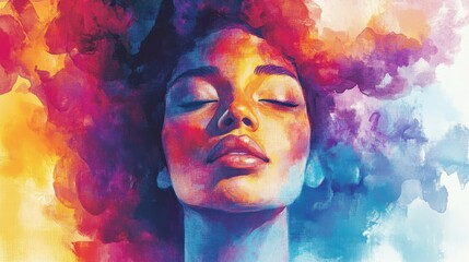Aufkleber - Young woman with dark brown skin in abstract painting style
