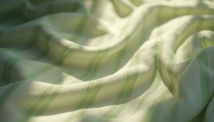 Poster - Close-up of light green and white striped fabric indoors