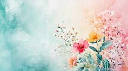 Leinwandbilder - Various blooming flowers in a serene watercolor painting