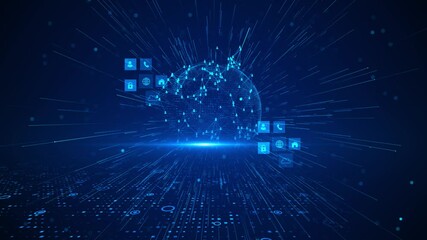 Global network Big Data Abstract digital network connection structure on blue background. AI deep learning futuristic Artificial intelligence and engineering technology. Lines plexus, minimal array.