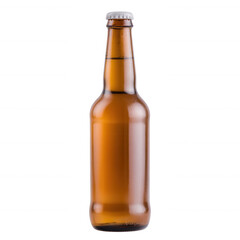 An isolated amber bottle filled with a refreshing beverage, perfect for commercial use or advertising.