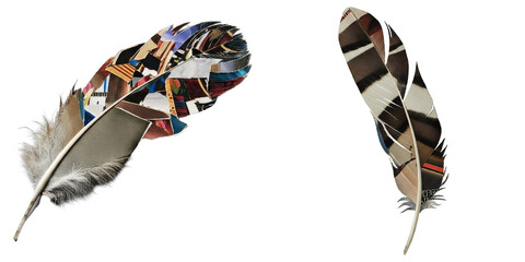 Wall Mural - PNG Two feathers display intricate collage against a transparent backdrop.