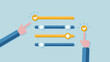 © Seth - Illustration of hands interacting with sliders on a light blue background with checkmarks