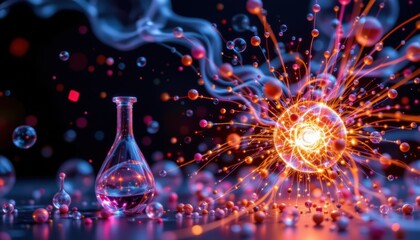 Wall Mural - Colorful Abstract Representation of Chemical Reaction and Molecular Activity in a Laboratory Setting