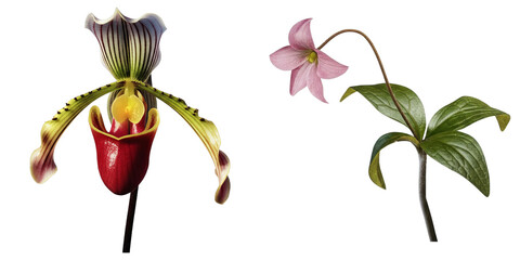 Wall Mural - PNG vibrant orchid and delicate pink flower stand together on a transparent canvas.