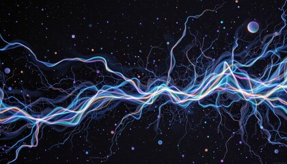 Wall Mural - abstract representation of electric waves and energy particles against a dark background
