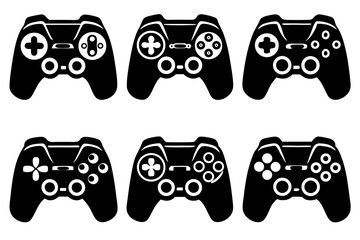 six sleek gamepad designs perfect for gaming logos branding and app icons offering versatile scalabl