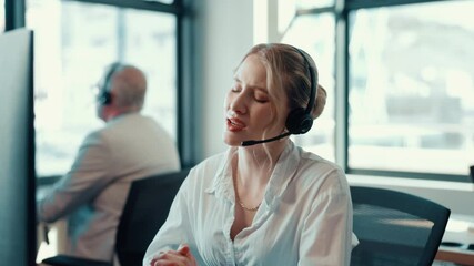 Aufkleber - Call center, computer and woman in office talking for communication, contact us and support. Professional, corporate and person with headset on pc for online help, consulting and customer service