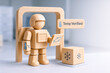 © NongKirana - Wooden robot figure with temperature and data icons indicating health status and climate monitoring modern setting,wooden robot figure health climate monitoring data icons temperature verification