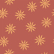 © Evgeniya Khudyakova - Abstract summer background with hand drawn sun sign. Vintage vector seamless pattern. Retro repeat ornament wallpaper. Nostalgic colored fashion allover print