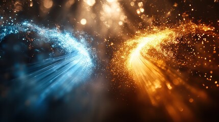 Wall Mural - Abstract image of vibrant light beams emanating from a dark space.
