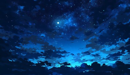 Starry night sky with clouds, night sky with moon and stars
