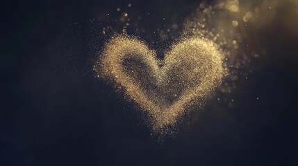 Wall Mural - Golden heart shape formed from particles against a dark background.