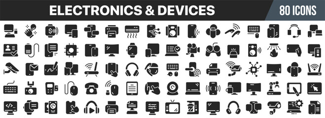 Leinwandbilder - Electronics and devices black icons collection. Big UI icon set in a flat design. Vector illustration EPS10