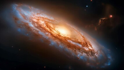 Wall Mural - Marvel at the breathtaking beauty of a spiral galaxy adorned with hues of orange and blue, showcasing the immense scale and splendor of the universe. Feel the magic of space unfold before your eyes.