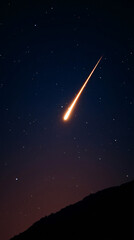 Wall Mural - A comet, an asteroid, a meteorite falls to the ground against a starry sky. Attack of the meteorite. Meteor Rain. Kameta tail. End of the world. Astranomy.	