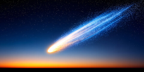 Wall Mural - A comet, an asteroid, a meteorite falls to the ground against a starry sky. Attack of the meteorite. Meteor Rain. Kameta tail. End of the world. Astranomy.	