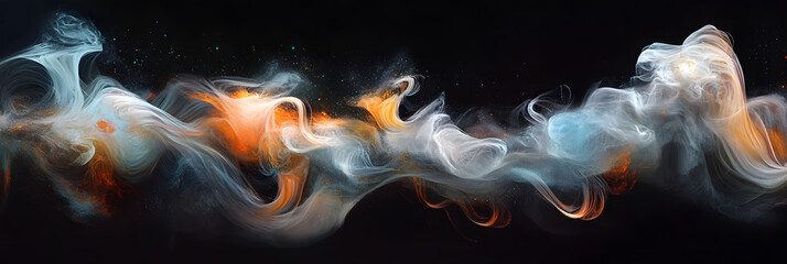 Wall Mural - abstract dream sequence featuring morphing shapes and colors wide banner - black background