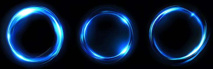 three blue glow circles on black background