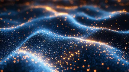 Leinwandbilder - Glowing dark blue waves of particles with golden lights, abstract digital art