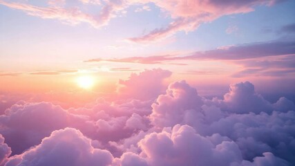 Wall Mural - Majestic sunrise over pink fluffy clouds in a serene sky, dreamy atmosphere