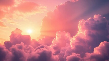Wall Mural - Sunset with radiant light over pink and purple clouds in a dreamy sky