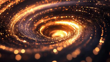 Poster - Glowing golden galaxy swirl with sparkling lights, 3d illustration of cosmic whirl