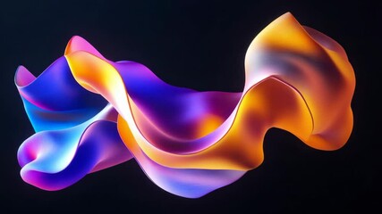 Poster - Vibrant swirling abstract shape with orange and purple hues on black background