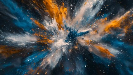 Poster - Abstract explosion of vibrant blue and orange powder in a cosmic scene