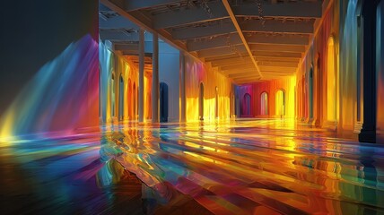 Wall Mural - vibrant reflection in colorful abstract art gallery interior design