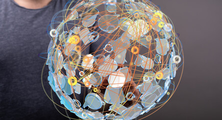 Fototapete - Abstract image of a global network, data connections, and digital sphere.