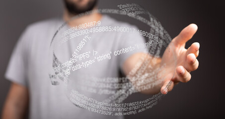 Aufkleber - A person's hand cradles a sphere of digital code, symbolizing the internet's vast data.