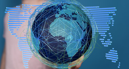 Aufkleber - Stock photo of a person holding a digital globe, symbolizing global connectivity and networking.