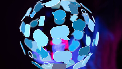 Aufkleber - Abstract image depicting a sphere of blue chat bubbles, symbolizing global communication and connection.