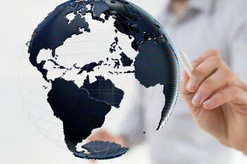Fototapete - Image of a 3D earth model, symbolizing global reach, international business, and worldwide connectivity.