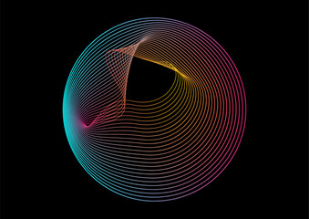 Aufkleber - Bright shiny linear liquid flowing circles abstract futuristic tech background. Vector minimal geometric design