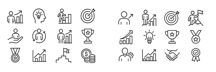 Poster - Icons representing business growth and motivation in a minimalist design suitable for digital and print media