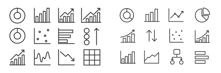 Leinwandbilder - Collection of various charts and graphs in black line art on a white background used for data visualization