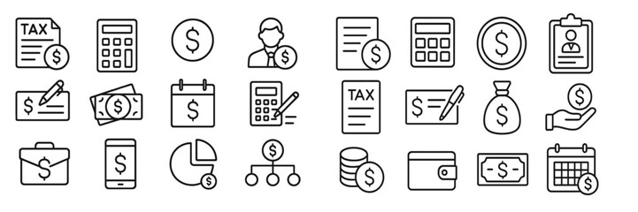 Poster - Financial symbols and tools representing budgeting, accounting, and tax processes in a modern business environment