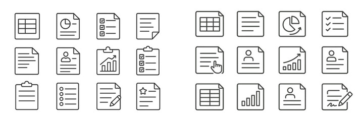 Aufkleber - Collection of simple line icons representing various document types and tasks in a minimalist style