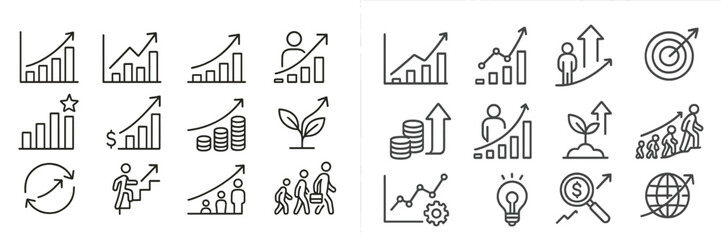 Poster - Various growth and success icons depicting financial progress, teamwork, and sustainability in a modern design style
