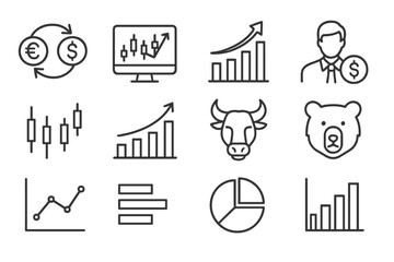 Poster - Financial analysis tools and concepts for market trends and investment insights displayed in simple line graphics
